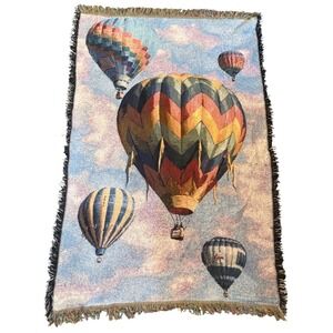 Vintage Goodwin Weavers Hot Air Balloon Woven Cotton Throw Blanket Made in USA